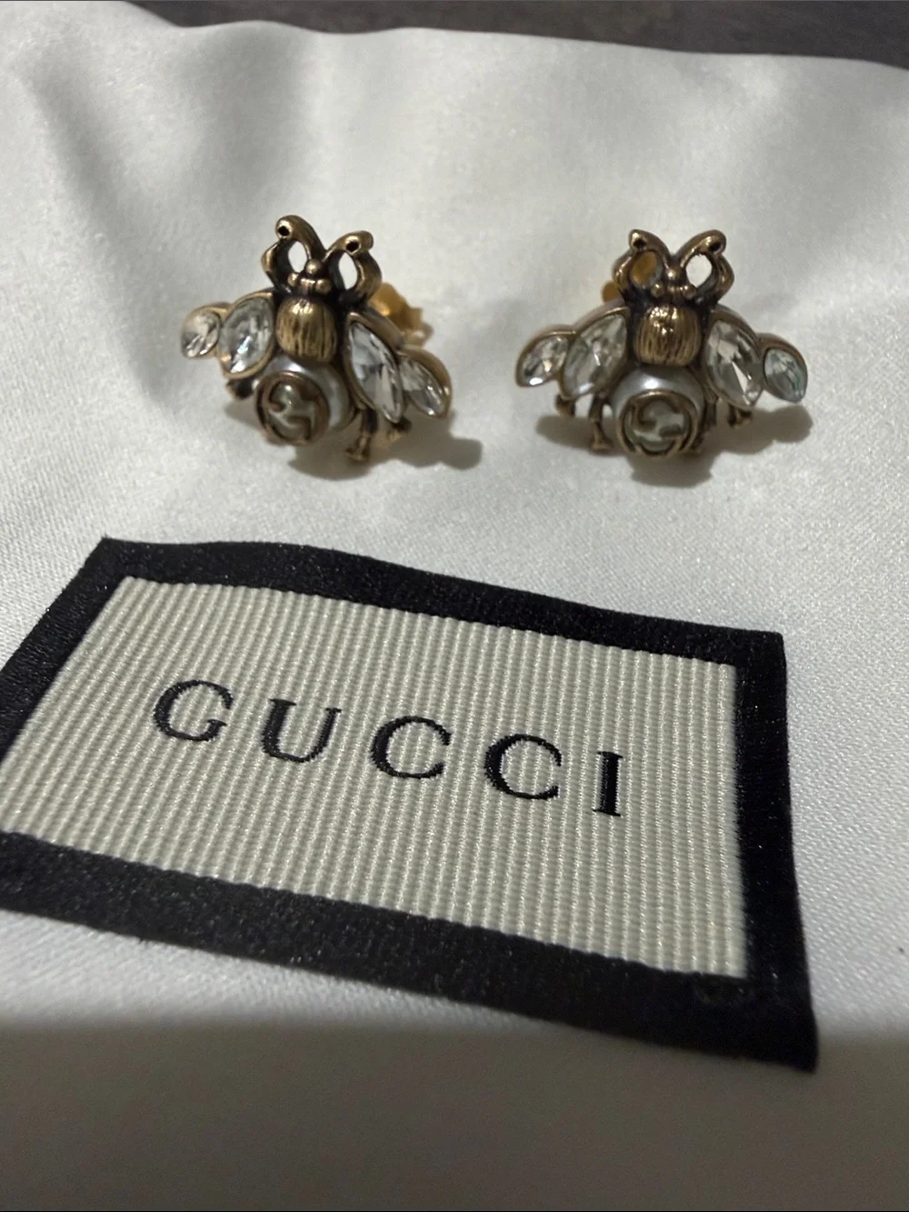Gucci Gold Bee Crystal Stud Earrings - Picture 1 of 5